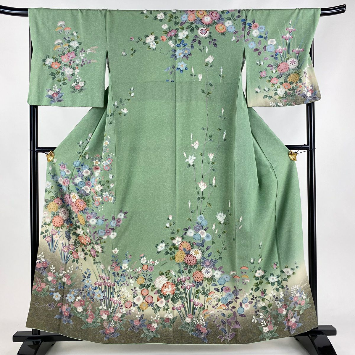 裄丈68cm 訪問着コーディネートセット 淡い水色とクリーム色 正絹 袷