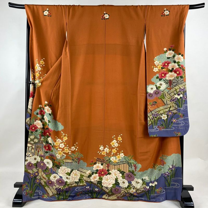 振袖 身丈168.5cm 裄丈70cm L 袷 花井幸子 落款あり 椿 御所車