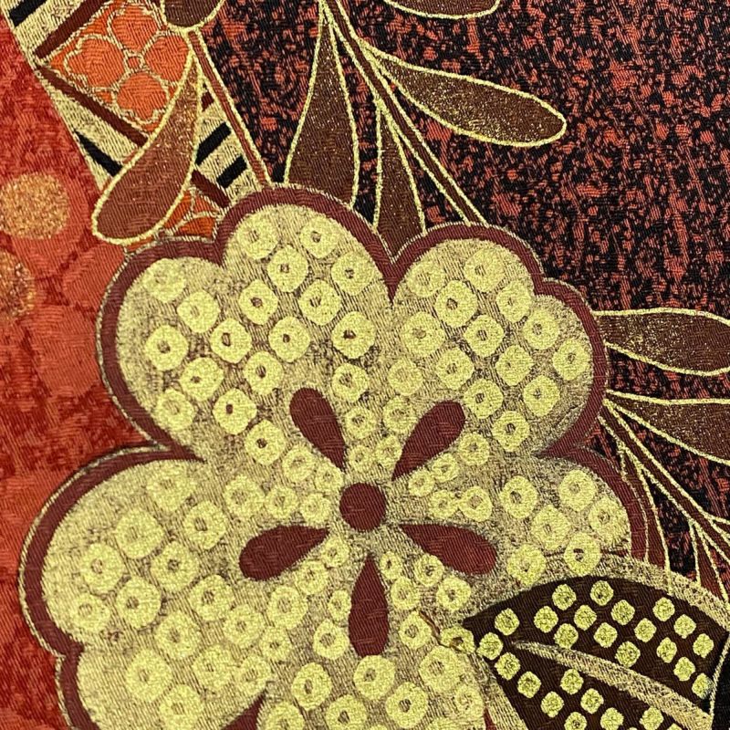 振袖 身丈163.5cm 裄丈66cm M 袷 橘花 桜 金糸 金銀彩 赤紫 正絹