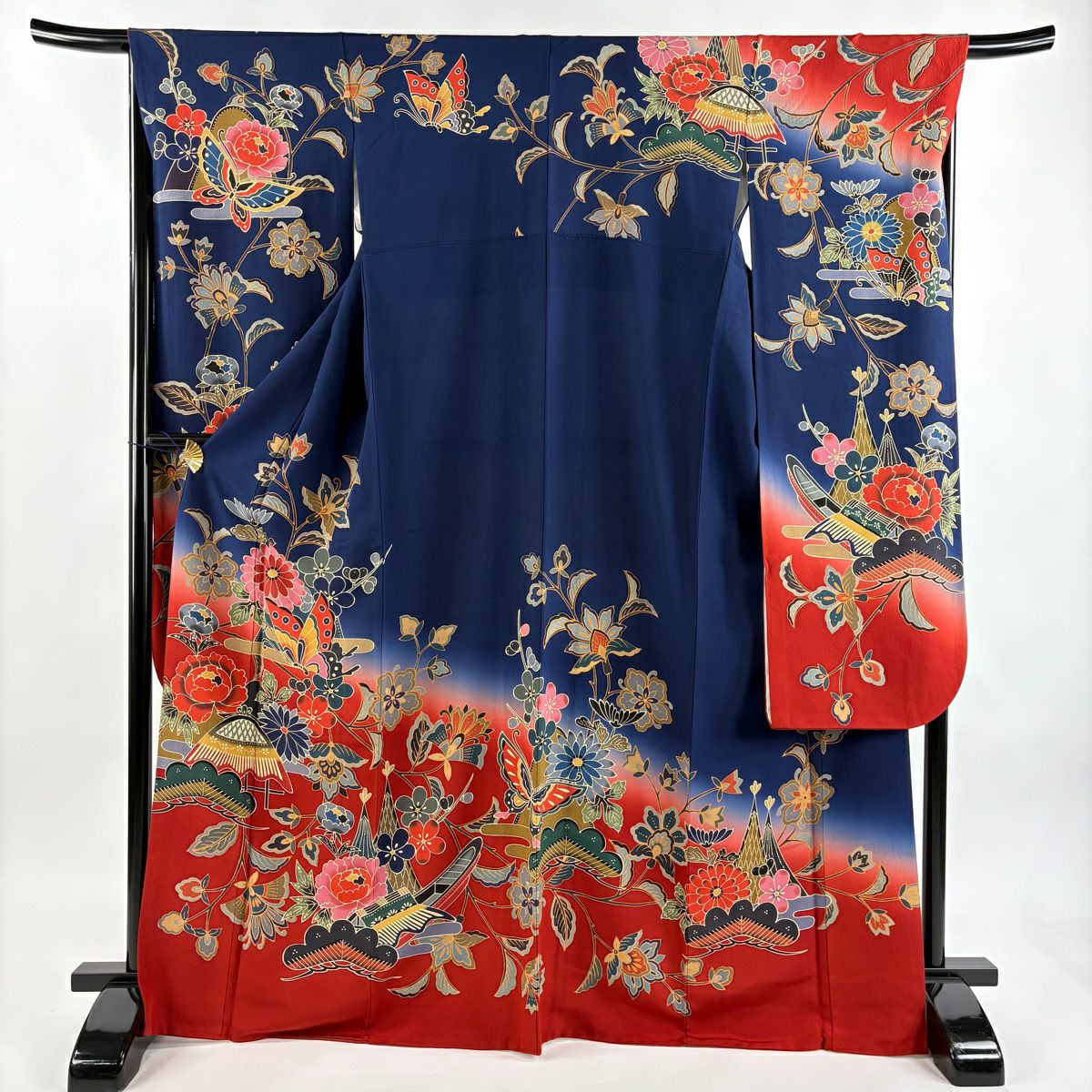 振袖 身丈167cm 裄丈70cm L 袷 斉藤三才 落款あり 鳥 松竹梅 金銀糸