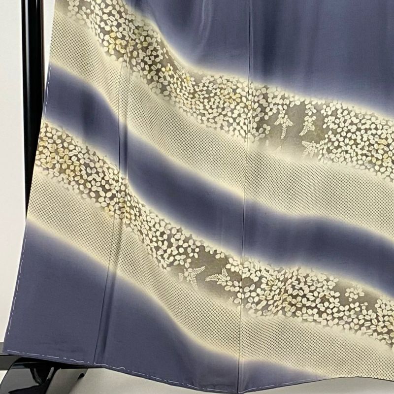 訪問着 身丈162cm 裄丈66.5cm M 袷 萩 疋田 金糸 刺繍 灰色 正絹