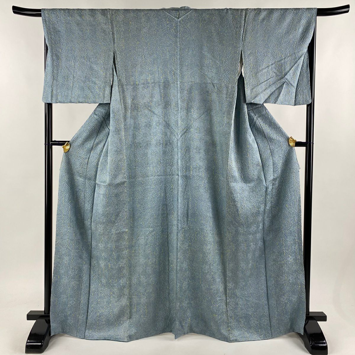 小紋 身丈164.5cm 裄丈66cm M 袷 紬地 辻が花柄 絞り 青灰色 小紋 身丈164.5cm 裄丈66cm M 袷 紬地 辻が花柄 絞り 青灰色