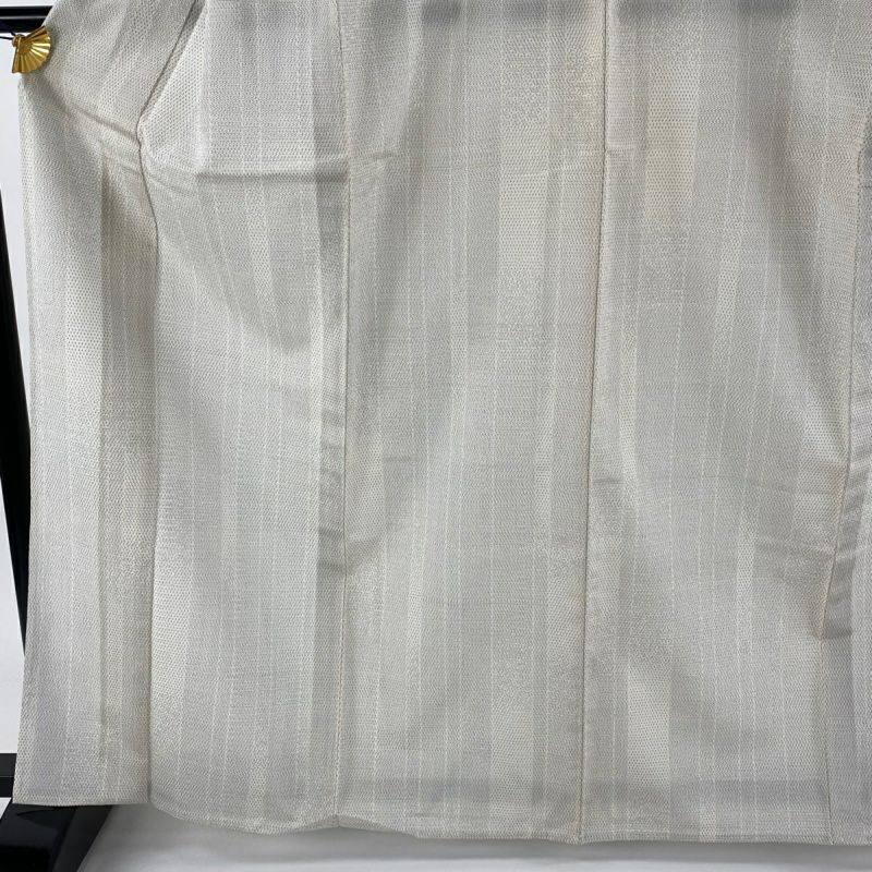 塩沢紬 身丈164cm 裄丈65.5cm M 単衣 塩沢絣 証紙あり 縞模様 絣