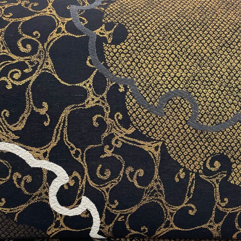 名古屋帯 美品 名品 雪輪 幾何学 箔 黒 正絹｜中古・古着