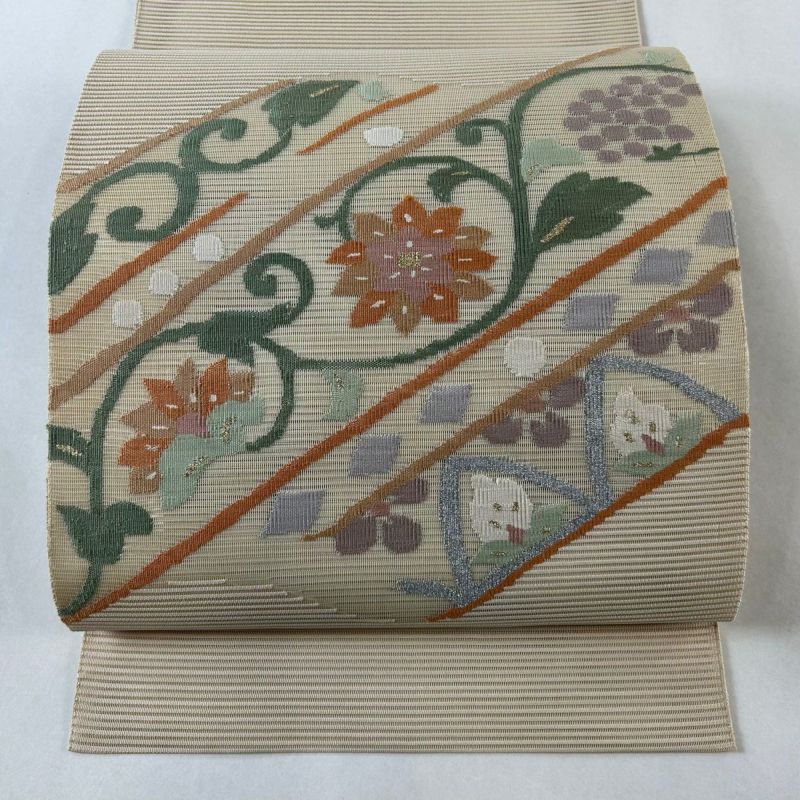 名古屋帯 秀品 夏帯 絽 八寸名古屋帯 トンネル仕立て 花唐草 金 名古屋帯 秀品 夏帯 絽 八寸名古屋帯 トンネル仕立て 花唐草 金