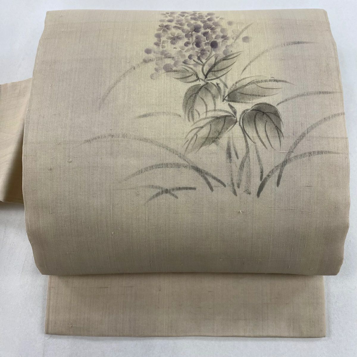 名古屋帯 秀品 夏帯 絽 百合 金銀糸 銀彩 ベージュ 正絹|中古 名古屋帯 秀品 夏帯 絽 百合 金銀糸 銀彩 ベージュ 正絹|中古