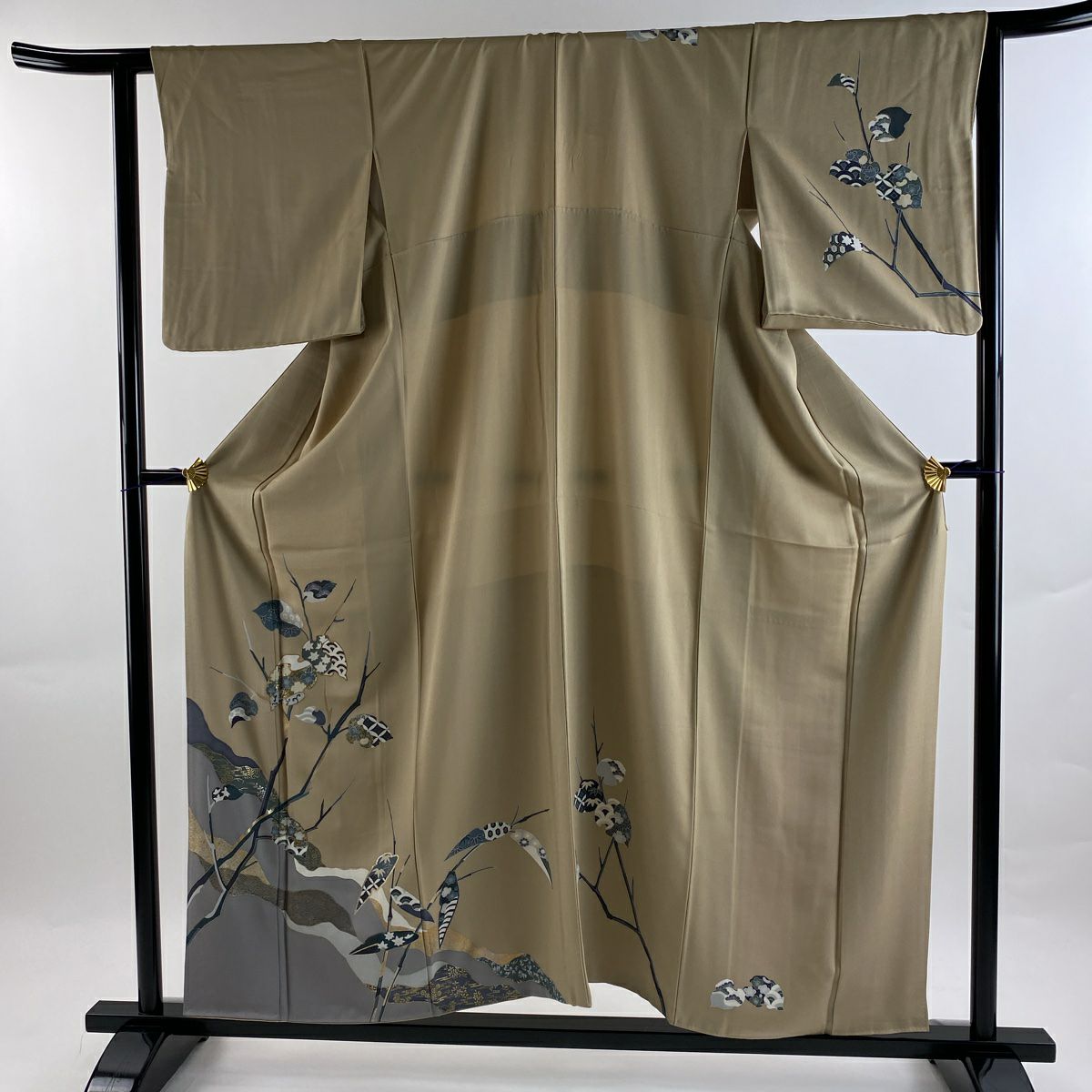 訪問着 身丈165cm 裄丈68cm L 袷 花丸文 観世水 金糸 金彩 ベージュ 正絹 美品 秀品｜中古・古着・リサイクル着物通販｜バイセル  オンライン