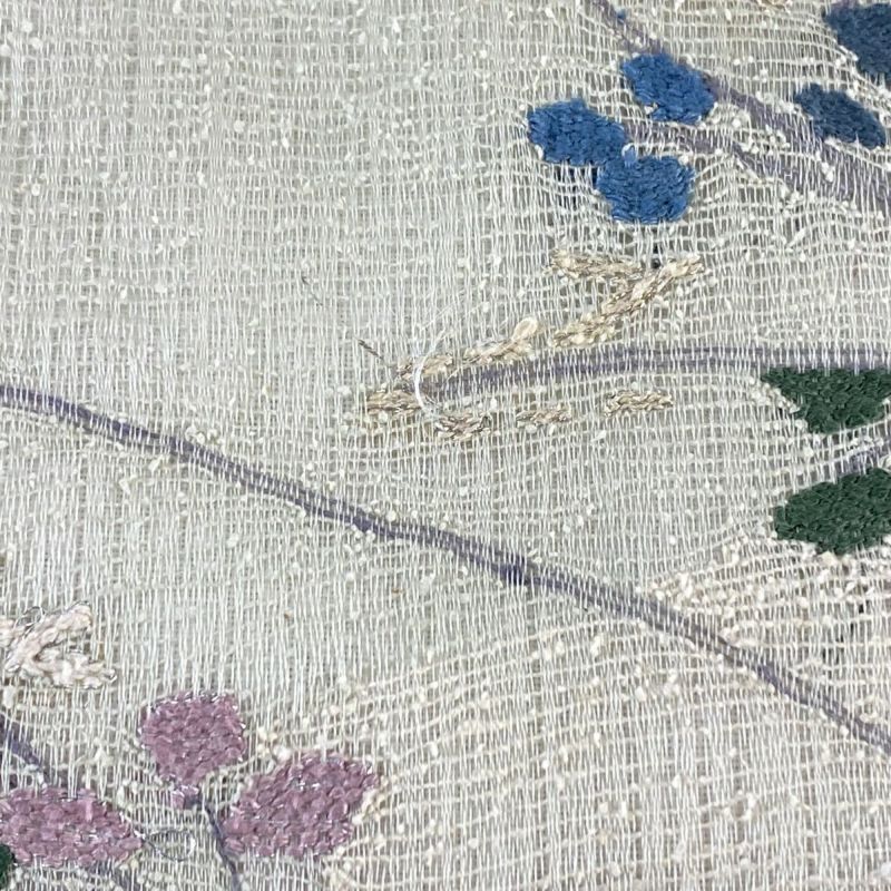 袋名古屋帯 秀品 夏帯 枝花 ススキ 金銀糸 薄緑 正絹|中古 袋名古屋帯 秀品 夏帯 枝花 ススキ 金銀糸 薄緑 正絹|中古