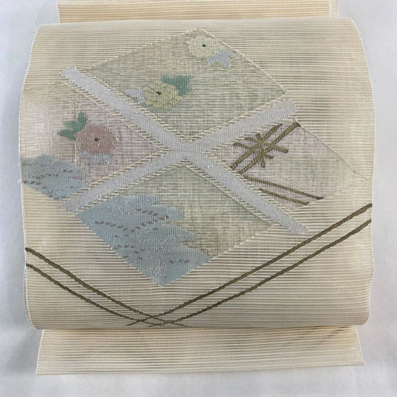 名古屋帯 秀品 夏帯 絽 八寸名古屋帯 松葉仕立て 草花 松 金糸