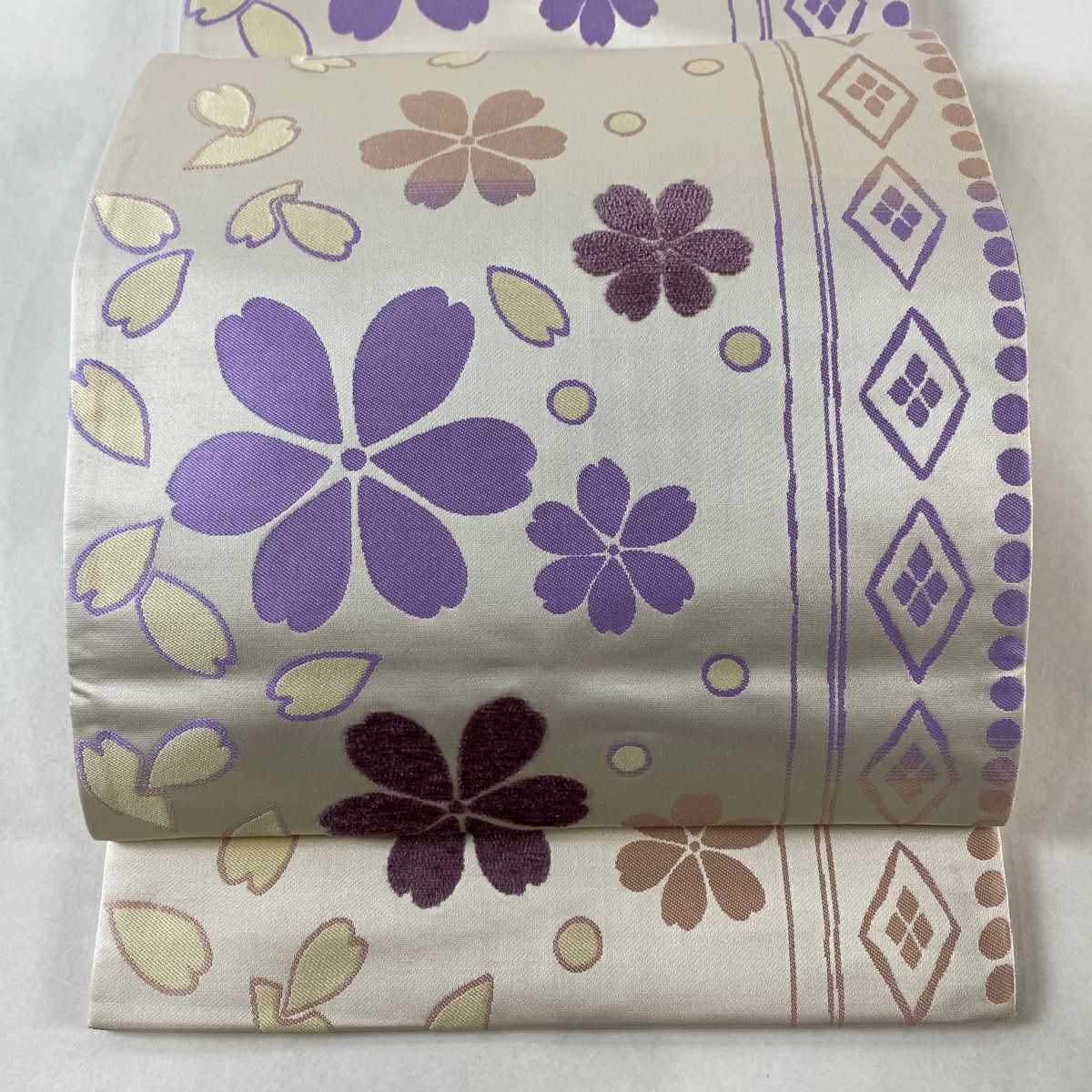 名古屋帯 美品 優品 弔事向き 色喪帯 草花 流水 水色 正絹|中古 名古屋帯 美品 優品 弔事向き 色喪帯 草花 流水 水色 正絹|中古