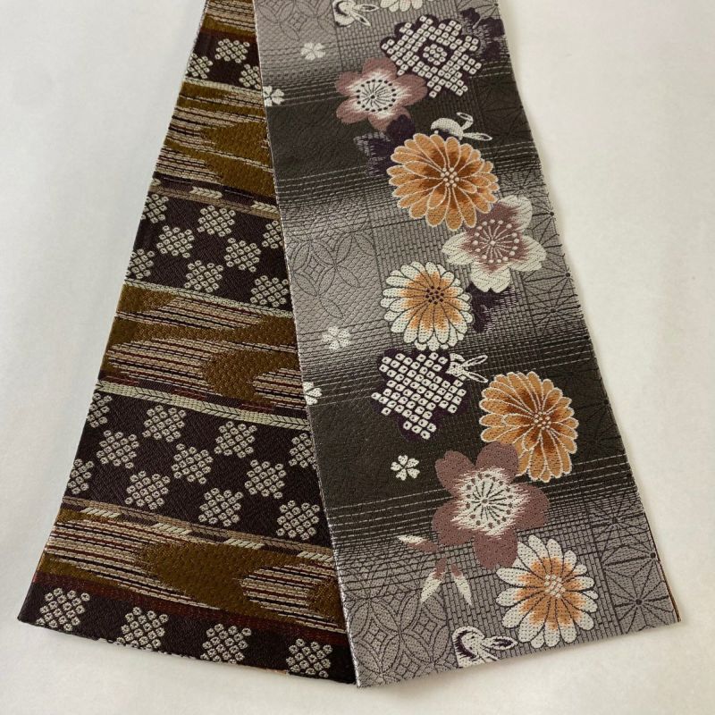 半幅帯 美品 秀品 やまと うさぎ 桜 唐織 灰紫 正絹｜中古・古着