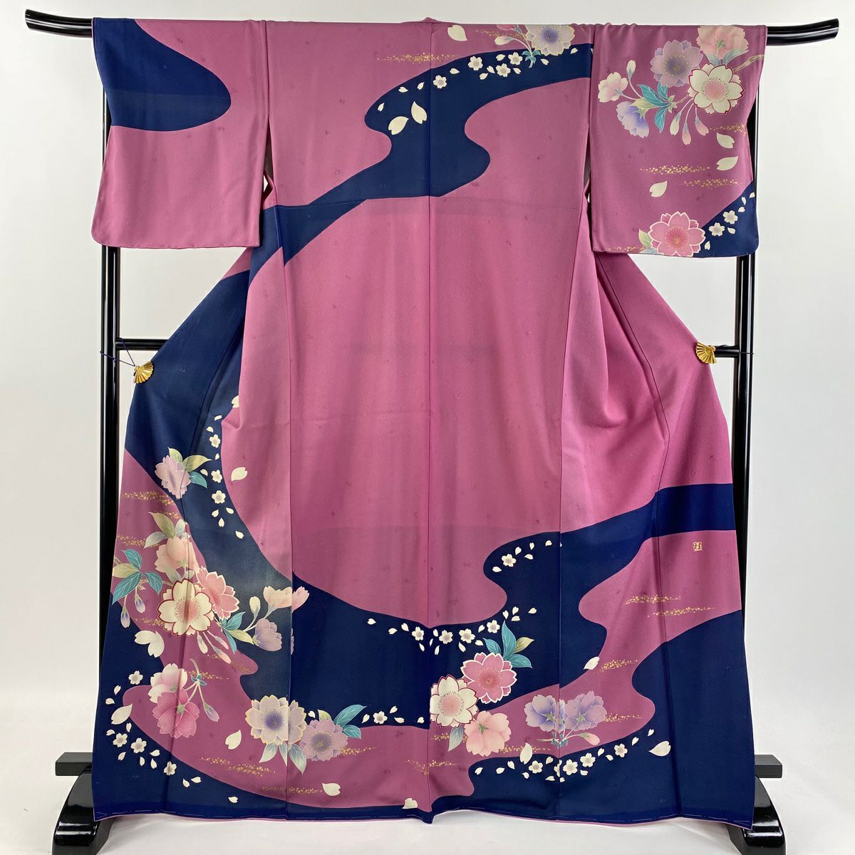 ちゃも 訪問着 身丈153cm 裄丈68cm L 袷 桂由美 落款 鳳凰 花唐草 金彩