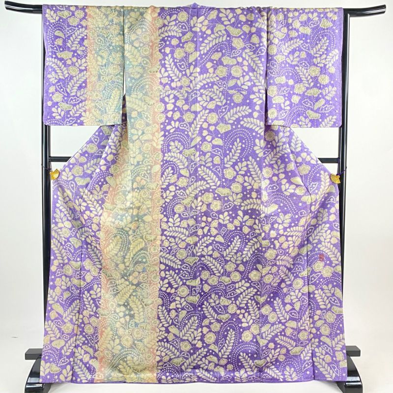 付下げ 身丈173.5cm 裄丈69cm L 袷 梅原虎峰 落款あり 辻が花柄