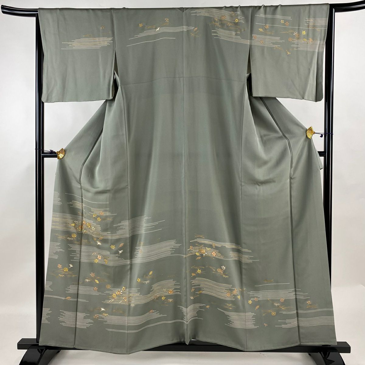 訪問着 身丈164cm 裄丈67.5cm L 袷 鈴乃屋 斜縞 刺繍 金糸 灰紫 訪問着 身丈164cm 裄丈67.5cm L 袷 鈴乃屋 斜縞 刺繍 金糸 灰紫