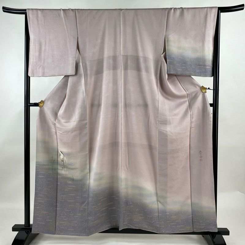 新品 秀美謹製 紅葉 落款 着物 正絹 仕付け糸付 トールサイズ