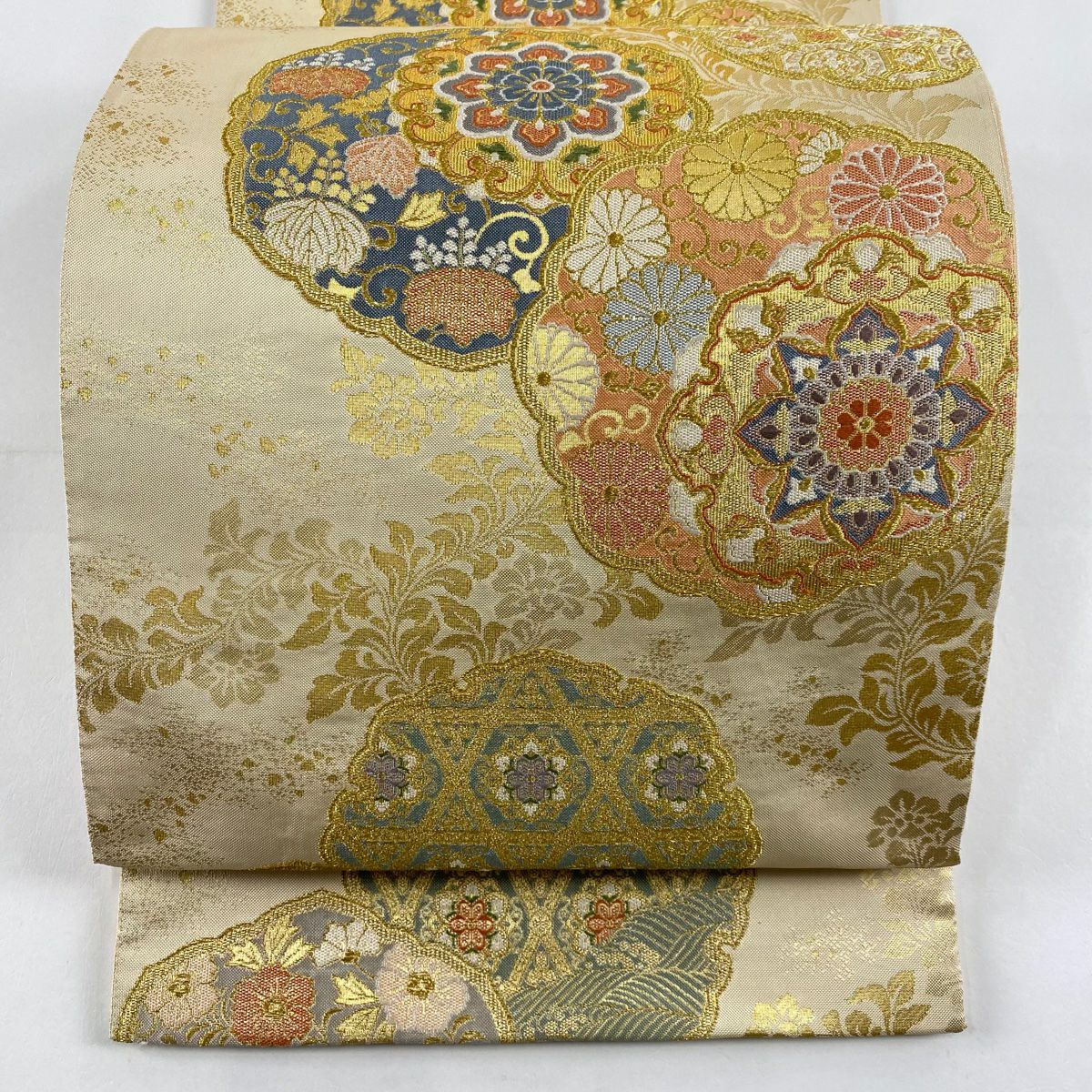 袋帯 秀品 華文 花鳥 金糸 刺繍 黒灰 六通 正絹｜中古・古着