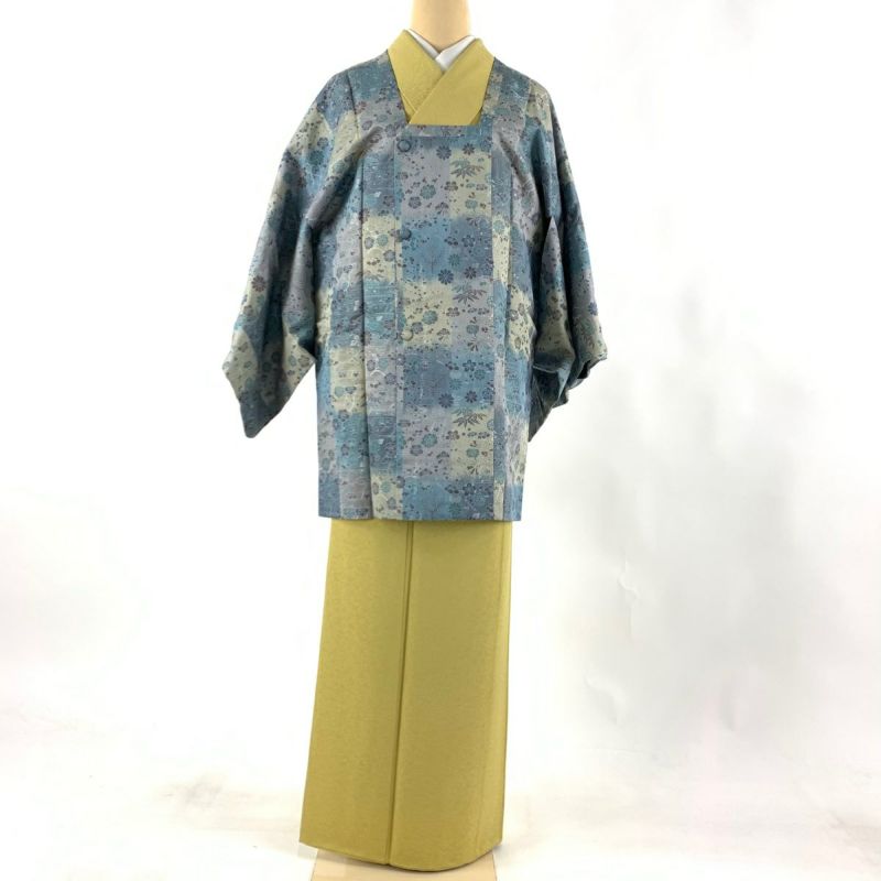 道行 身丈80.5cm 裄丈64cm M 和装コート 角衿 松竹梅 ぼかし 青 道行 身丈80.5cm 裄丈64cm M 和装コート 角衿 松竹梅 ぼかし 青