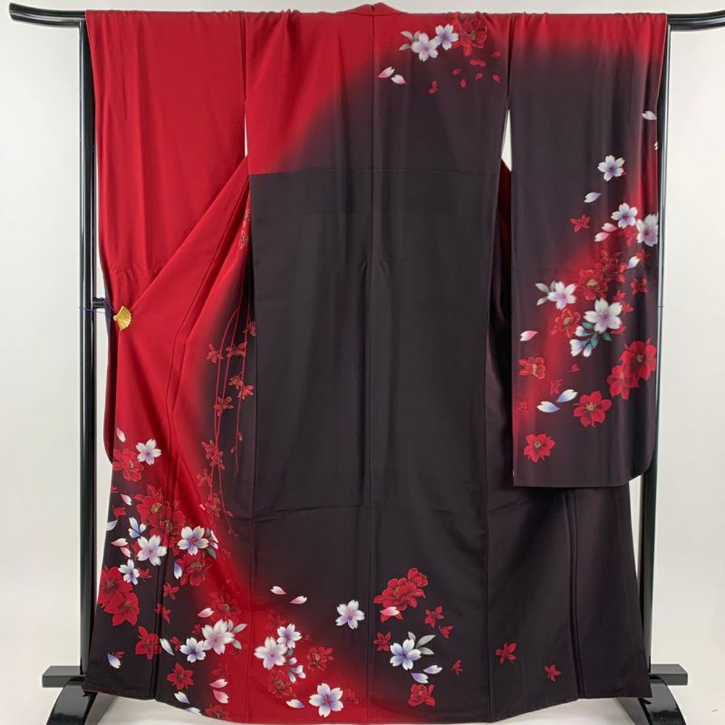 振袖 身丈166cm 裄丈67cm M 袷 鈴乃屋 桜 草花 金彩 染分け