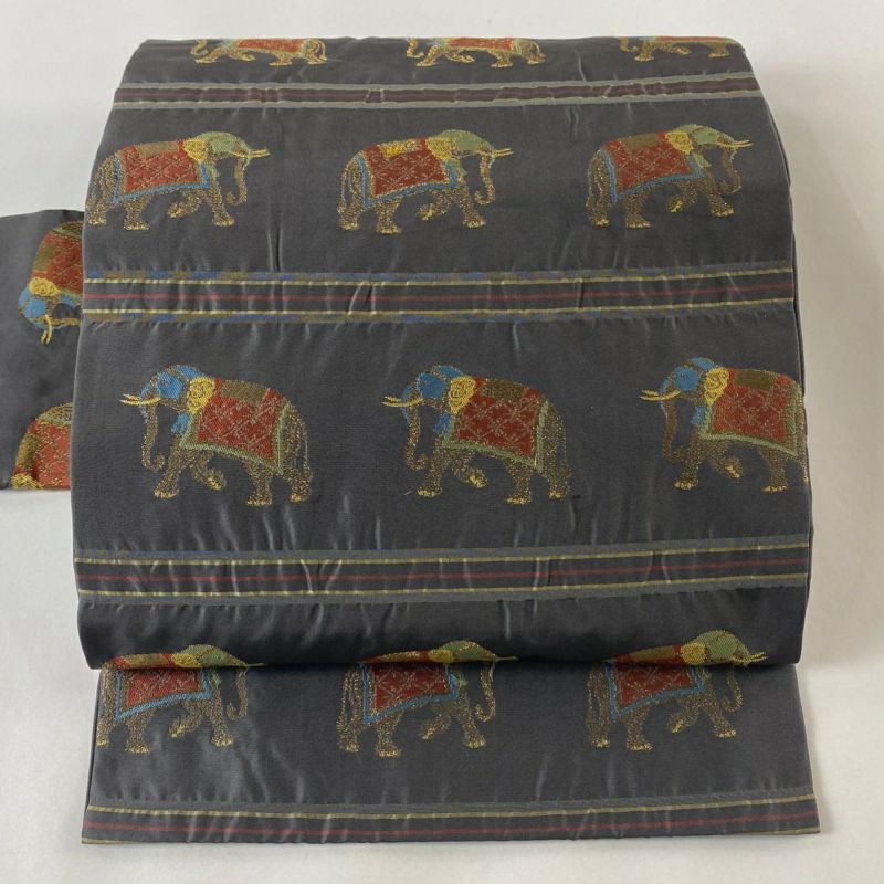 名古屋帯美品 開き名古屋帯 美品 秀品 鳥 草花 金彩 黄土色 正絹｜中古・古着