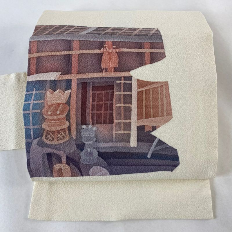 正絹 お召地 サンドベージュ ハートモチーフ刺繍 袋帯 動き出そ