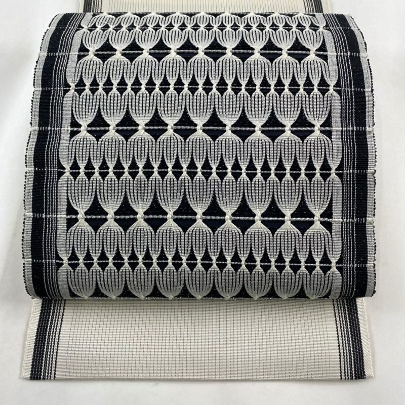 名古屋帯 美品 秀品 夏帯 八寸名古屋帯 松葉仕立て 幾何学模様