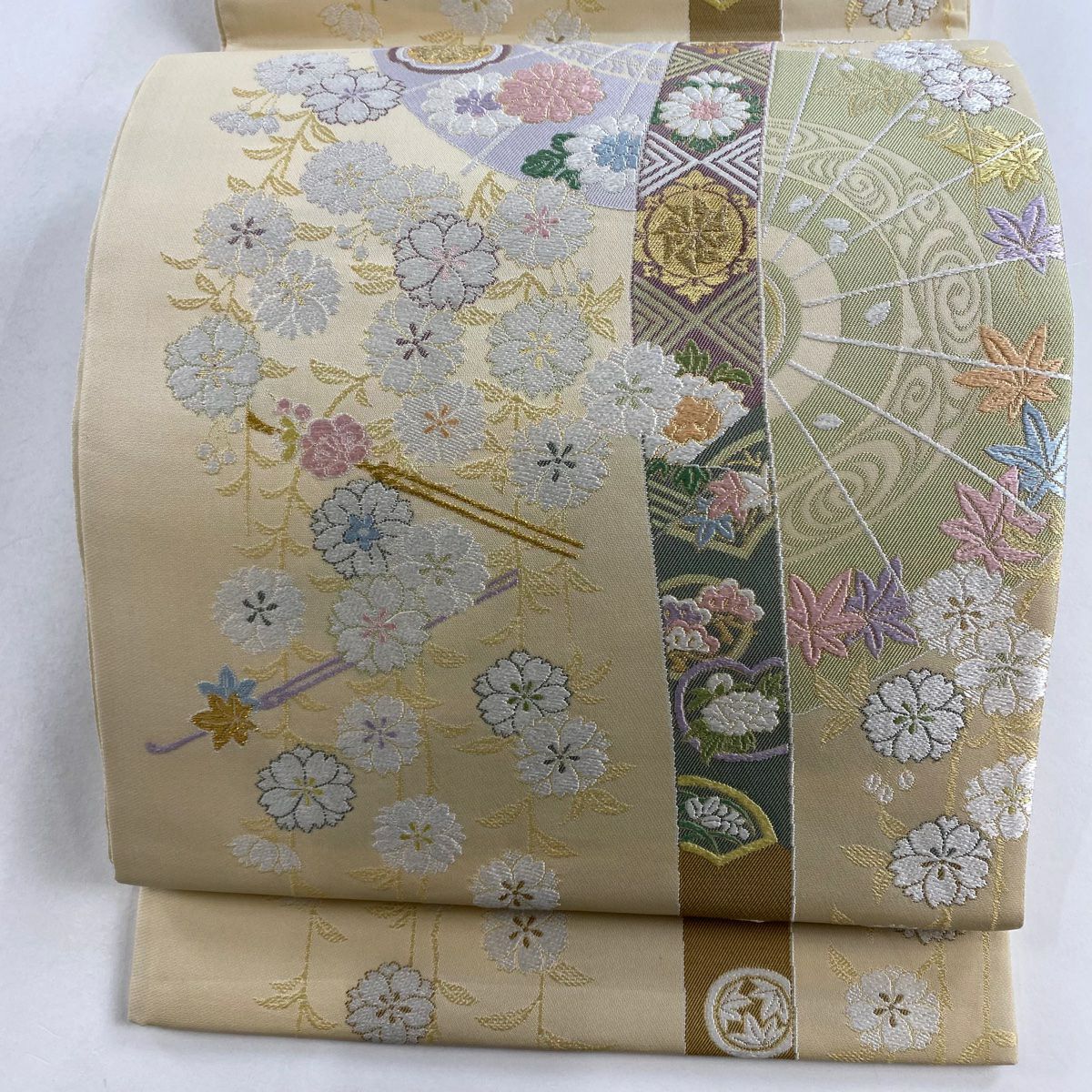 在庫一掃】 袋帯 美品 秀品 番傘 桜 箔 灰紫 六通 正絹｜中古