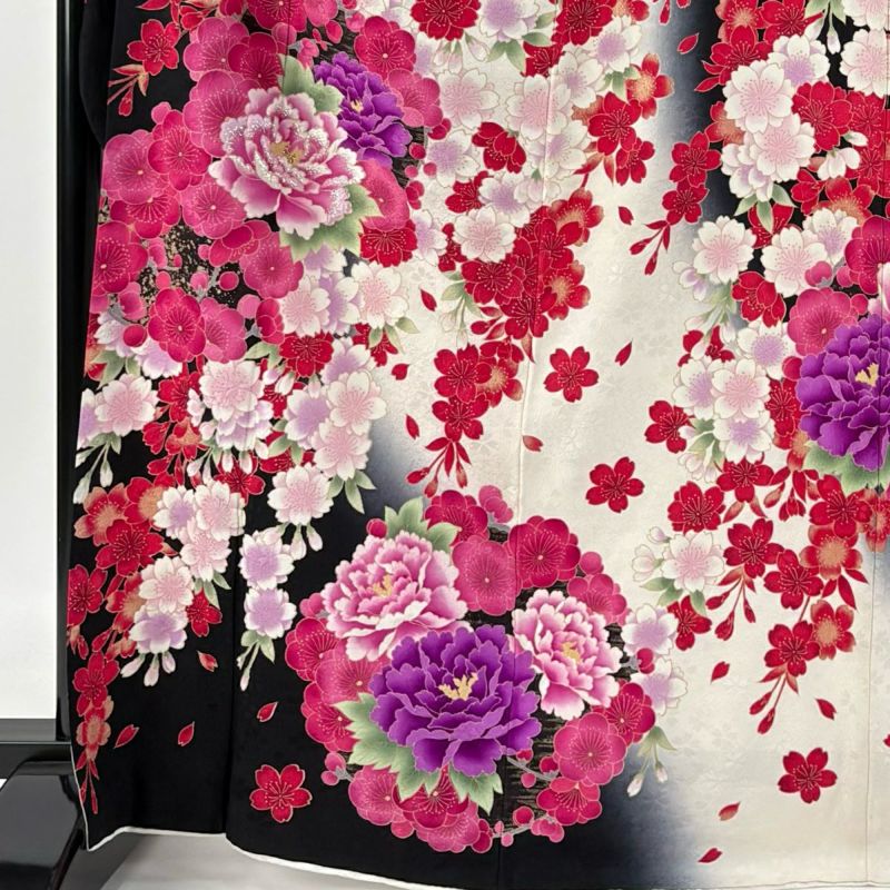 Y2514◇美品 正絹 刺繍 高級手縫い 桜 成人式 トールサイズ 振袖 着物 最新作正統派古典 ピンク/淡い色 牡丹柄 吉澤織物/最高級金彩手