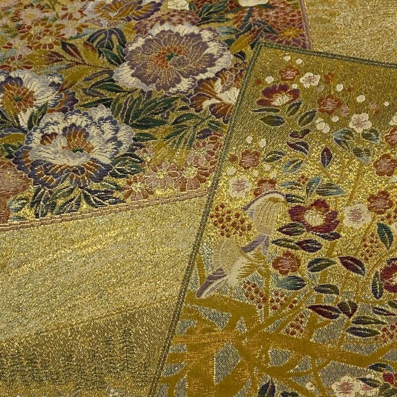 丸帯 美品 逸品 草花 色紙 箔 金糸 金色 六通 正絹｜中古・古着