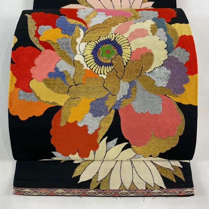 袋帯 美品 逸品 龍村平蔵 落款あり 関西仕立て 花 箔 金銀糸 黒