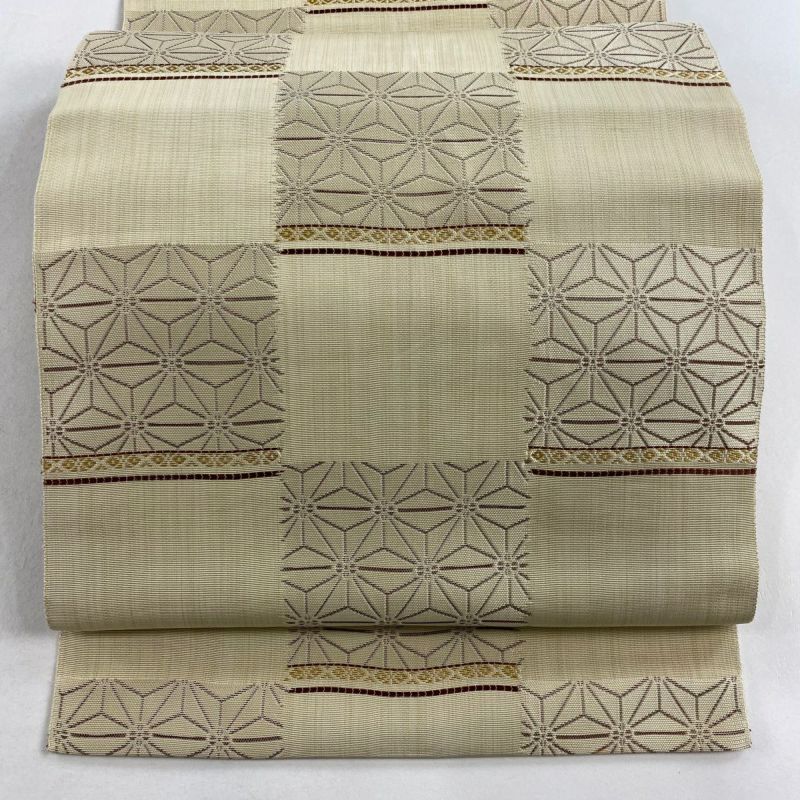 名古屋帯 秀品 八寸名古屋帯 松葉仕立て ベージュ 正絹｜中古