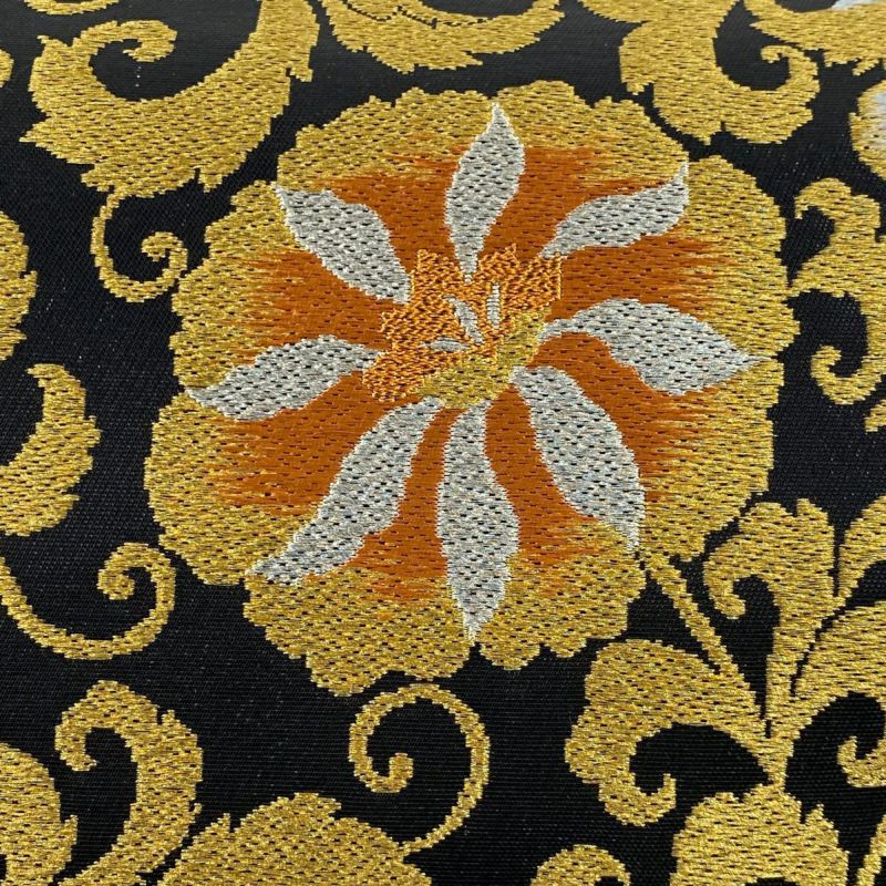 名古屋帯 美品 秀品 花唐草 花唐草 金銀糸 黒 正絹｜中古・古着