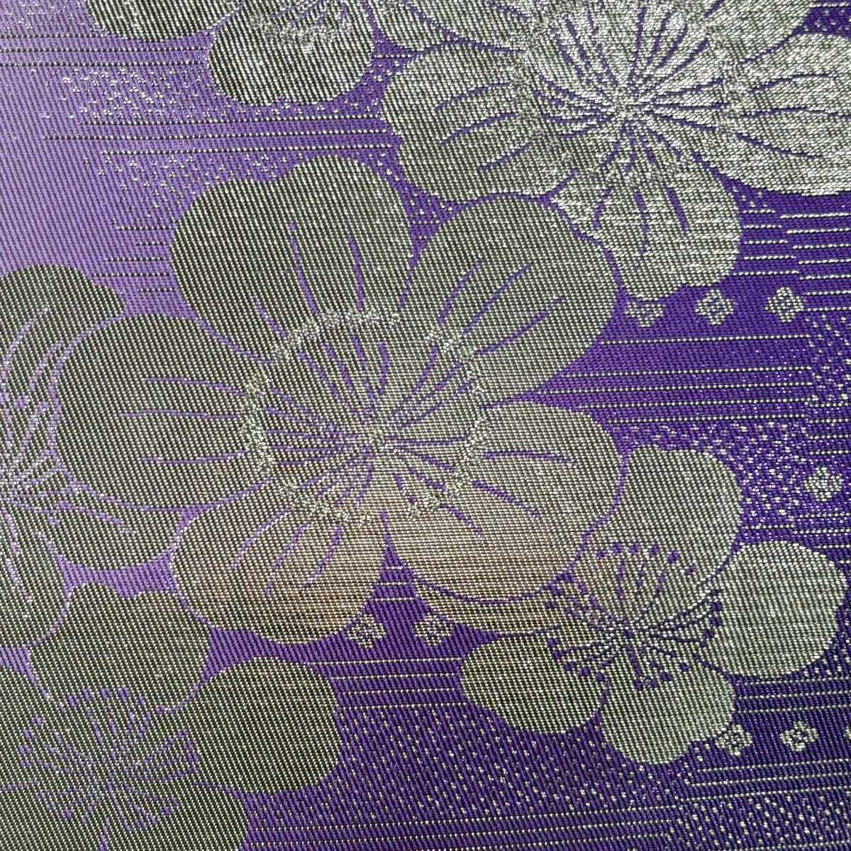 美品】 袋帯 秀品 やまと 桜 霞 箔 ぼかし 紫 全通 正絹｜中古・古着