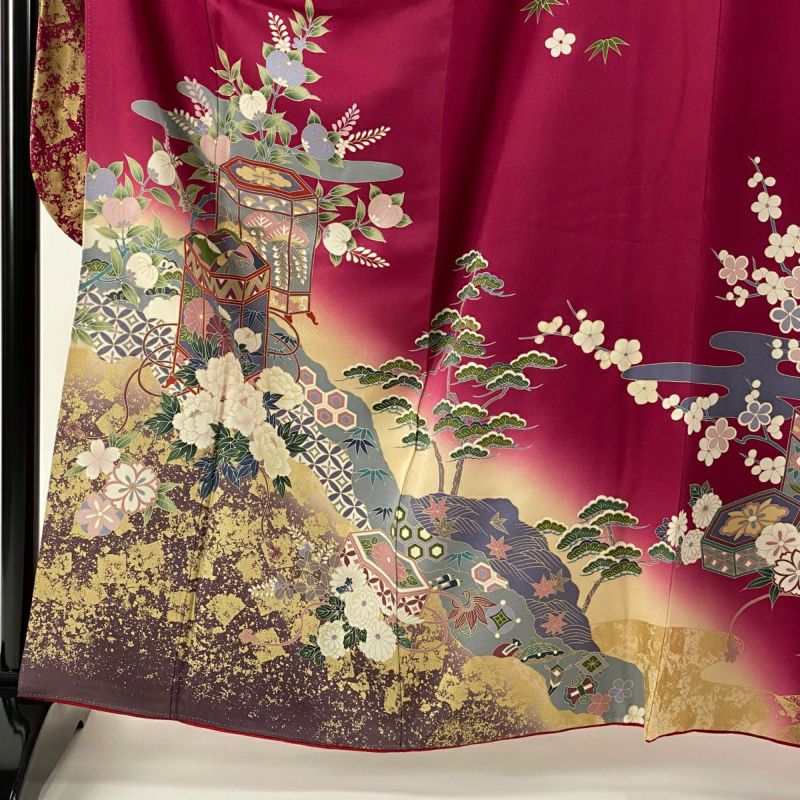 振袖レンタル 振袖Mサイズ ブランド：和風館 大小赤椿 ベージュ