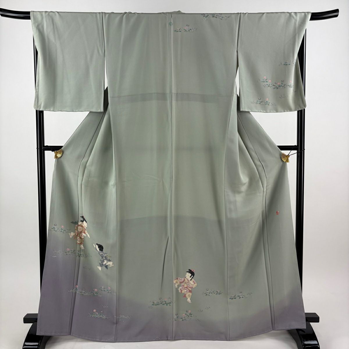 美品】 訪問着 身丈166.5cm 裄丈69cm L 袷 関口遼一 落款あり 童 草花