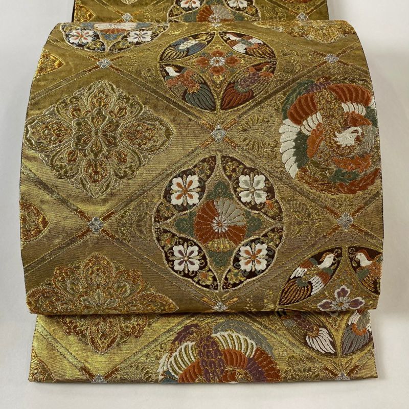 袋帯 美品 秀品 華文 鳥 金銀糸 箔 金色 六通 正絹｜中古・古着