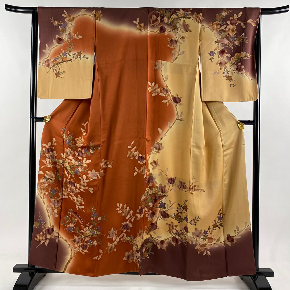 吾妻徳穂 落款あり 身丈158 オレンジ桜橘 振袖 訪問着 身丈158.5cm 裄丈65.5cm M 袷 吾妻徳穂 落款あり 橘 桜