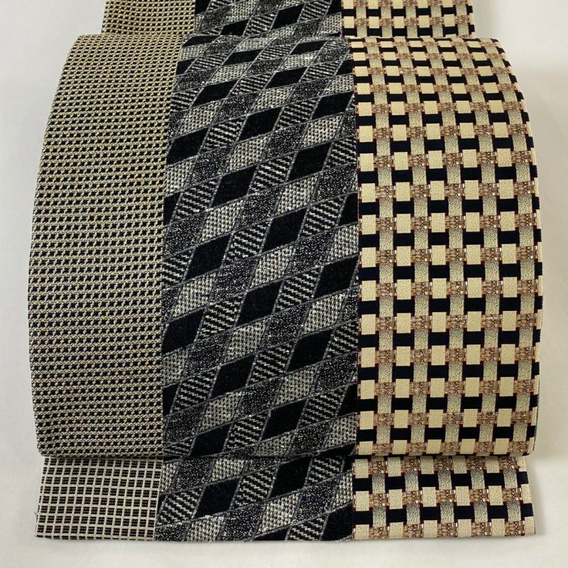 袋帯 美品 名品 幾何学模様 黒 全通 正絹｜中古・古着