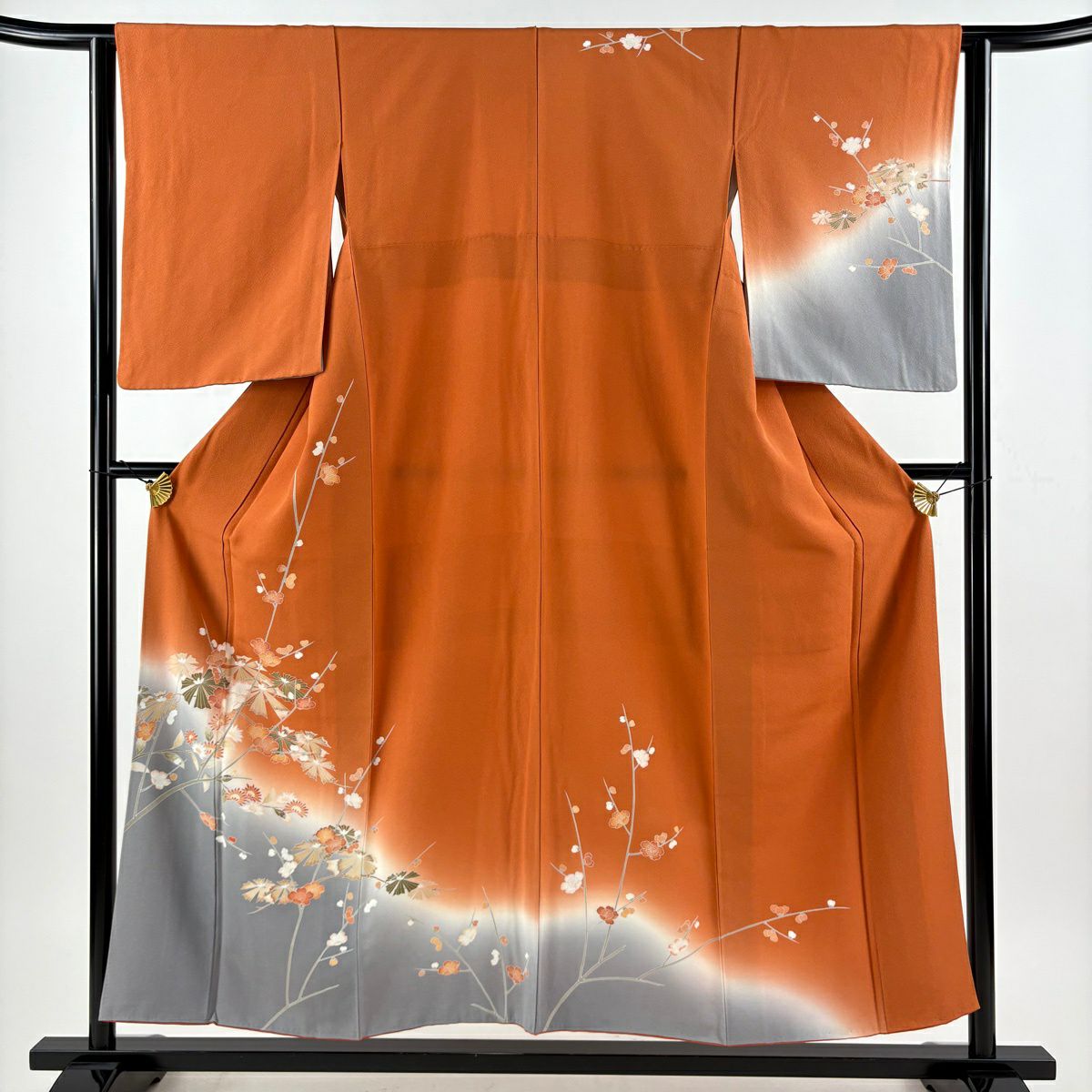 訪問着 身丈155.5cm 裄丈62.5cm S 袷 枝花 染め分け ぼかし オレンジ