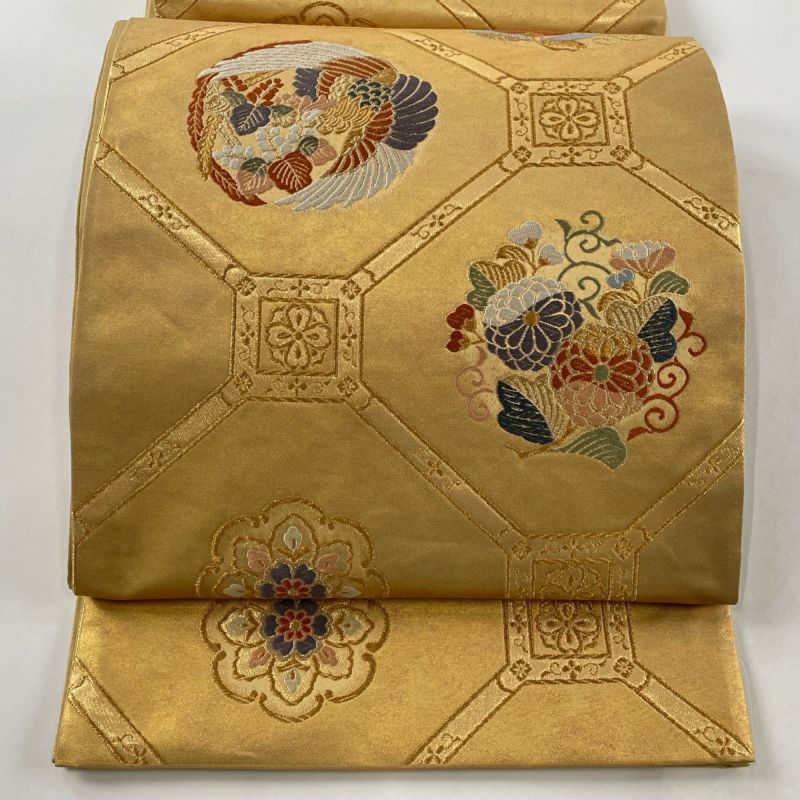 袋帯 美品 秀品 関西仕立て 蜀江文 花鳥 金糸 箔 金色 六通 正絹|中古・古着・リサイクル着物通販|バイセル オンライン