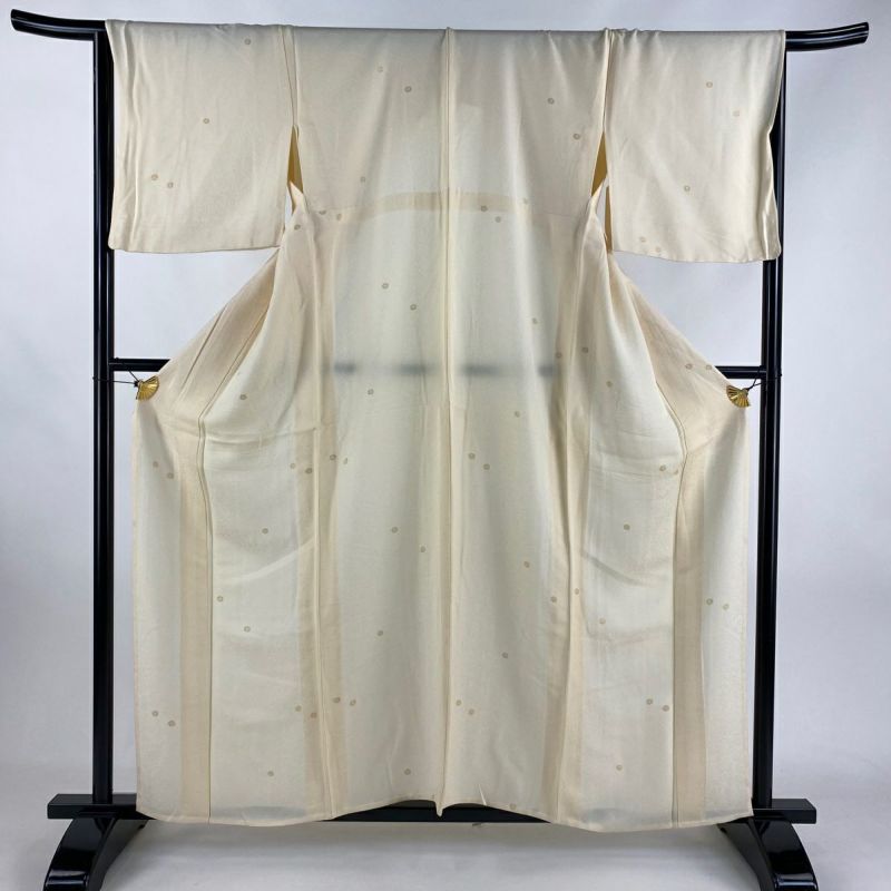 小紋 身丈158.5cm 裄丈68cm L 薄物 菊 箔 薄オレンジ 正絹 名品