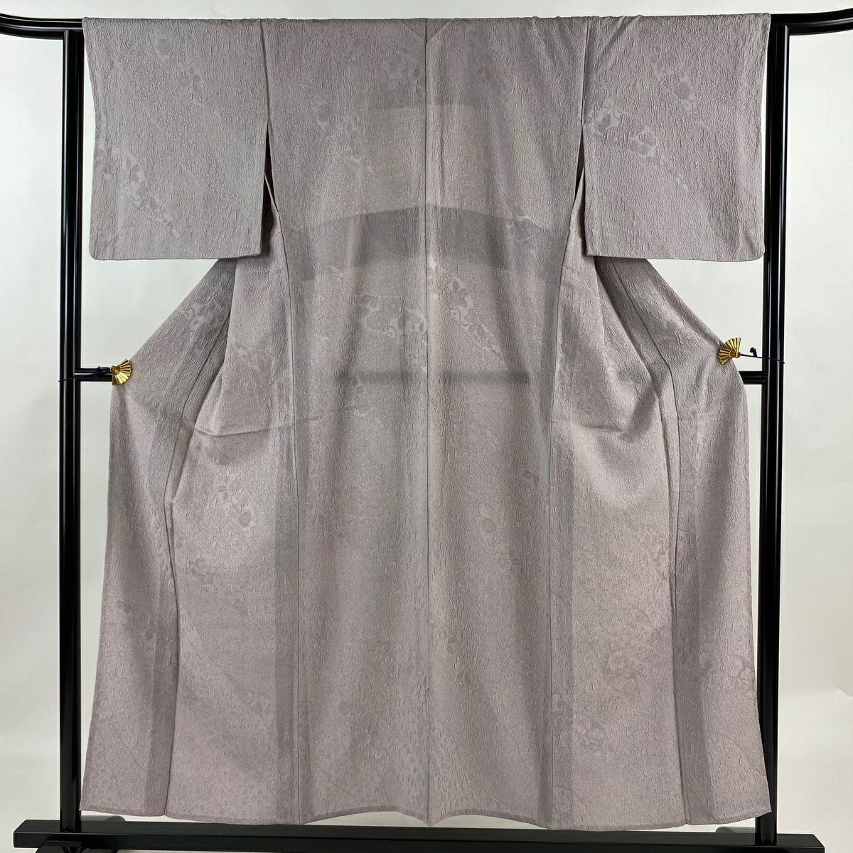 小紋 身丈159cm 裄丈69cm L 単衣 地紋 幾何学模様 白 正絹 秀品 小紋 身丈159cm 裄丈69cm L 単衣 地紋 幾何学模様 白 正絹 秀品