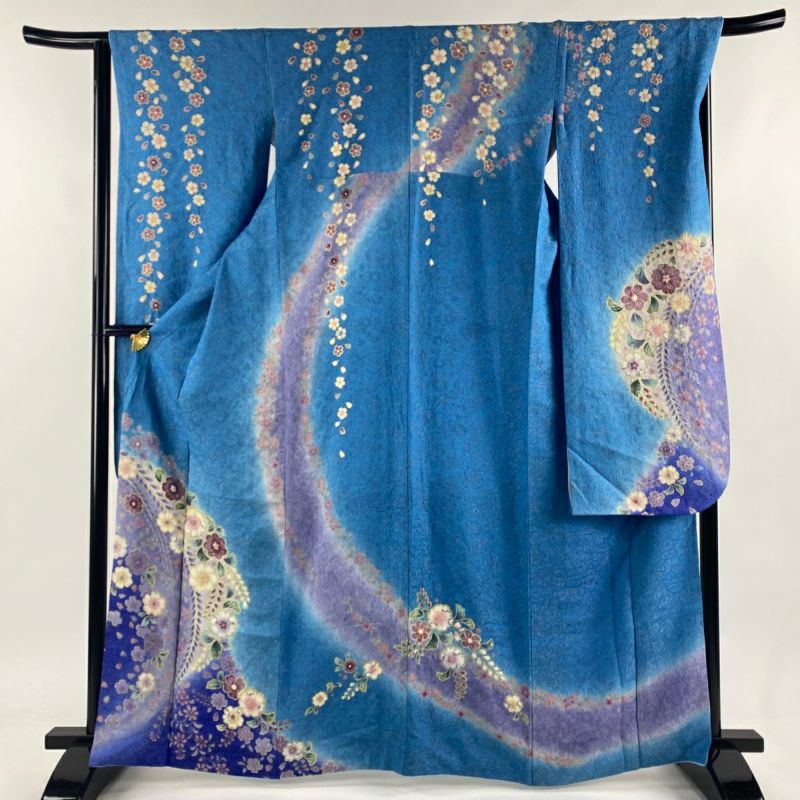 振袖 身丈164cm 裄丈66.5cm M 袷 辻ヶ花 金通し 金彩 水色 正絹