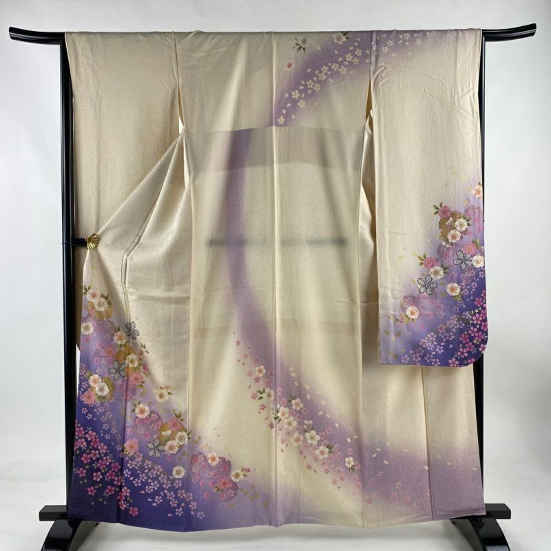 振袖 身丈162.5cm 裄丈66cm M 袷 雪輪 桜 金通し 箔 クリーム