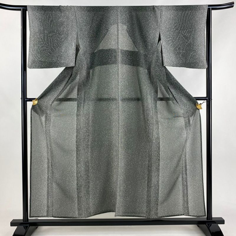 小紋 身丈155cm 裄丈65cm M 薄物 絽 幾何学模様 灰色 正絹 名品