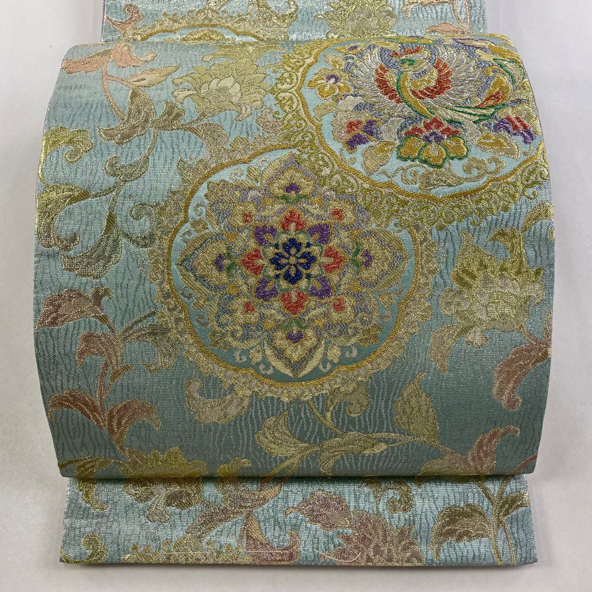 袋帯 逸品 華文 花鳥 金銀糸 綴れ 薄ピンク お太鼓柄 正絹｜中古・古着