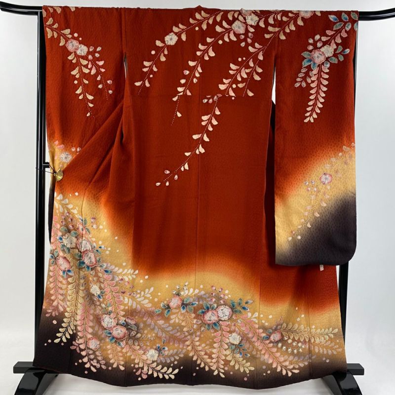 作家もの　振袖　紅型調　型染　茶屋辻　花　晴れの日　着物　044w d 作家もの 振袖 紅型調 型染 茶屋辻 花 晴れの日 着物 044w d