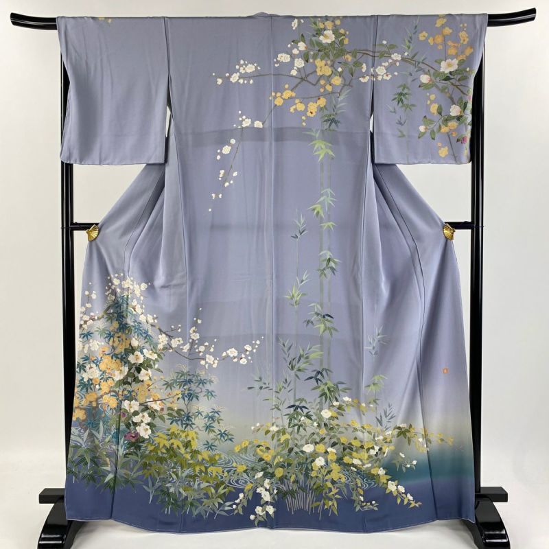 紬　藍染　雁木杢目絞り　着丈160　裄丈67.5 正絹 格子柄 紬 身丈（肩から）163㎝ 紬