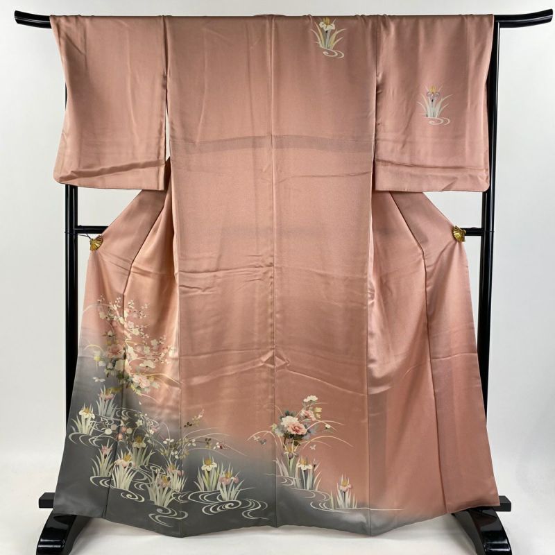 訪問着 身丈164.5cm 裄丈69cm L 袷 草花 流水 金彩 染め分け