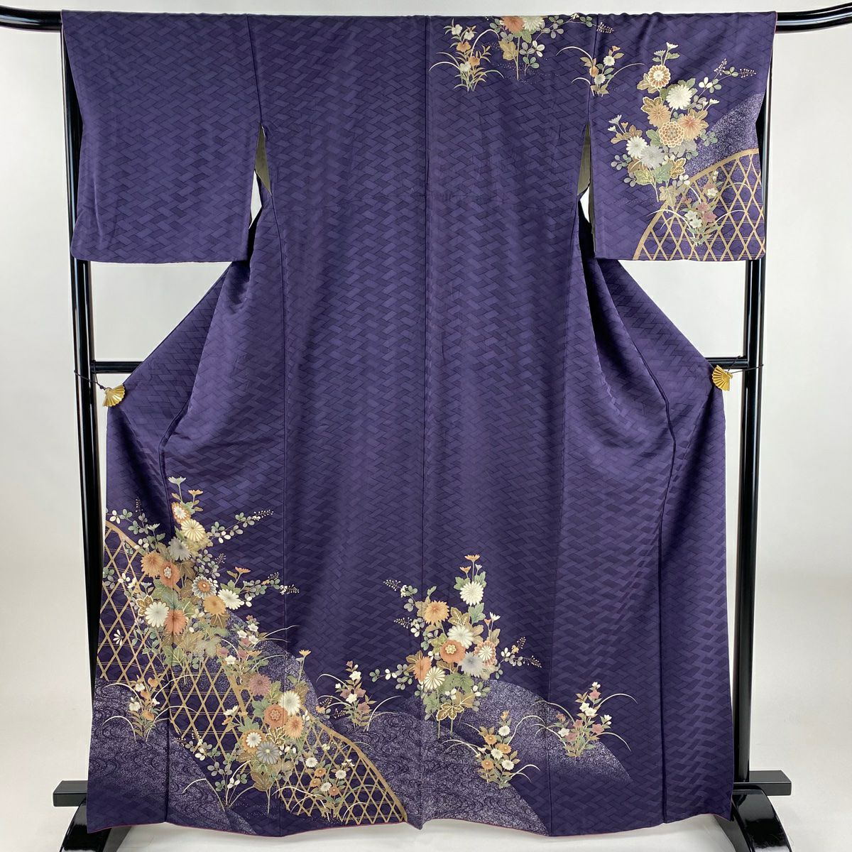 美品】 訪問着 身丈157cm 裄丈64.5cm M 袷 落款あり 秋草 染め分け