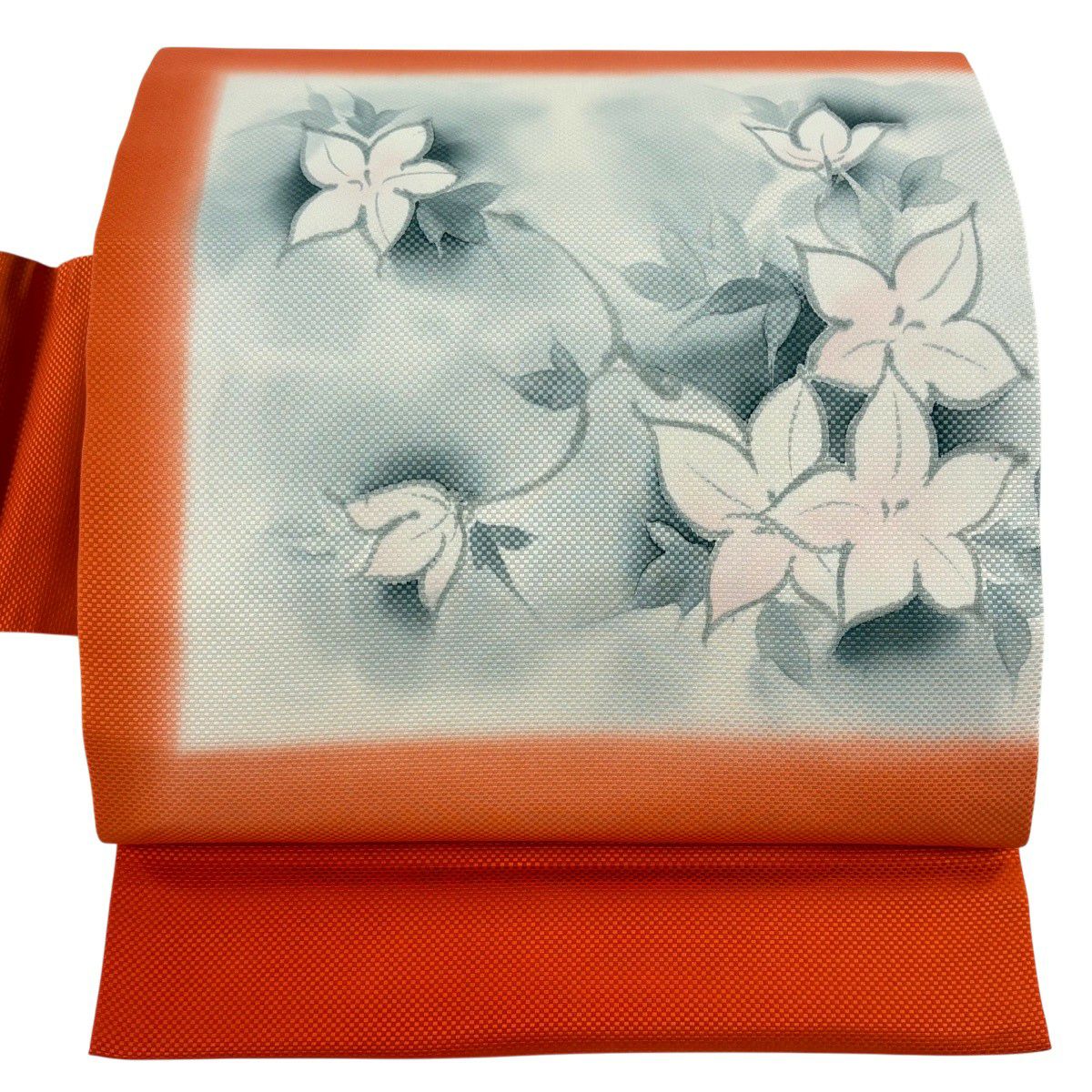 名古屋帯 名品 斉藤三才 落款あり 草花 オレンジ 正絹｜中古・古着